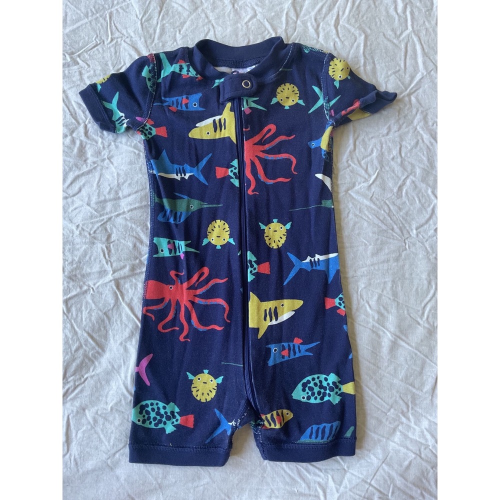 Hanna Andersson Baby Sea Life Shark Organic Cotton Zip Romper 12-18 Months